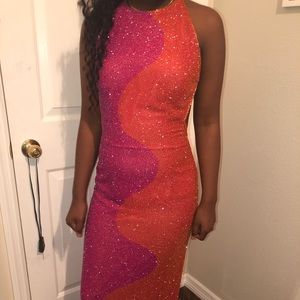 Orange and pink beaded evening/prom dress